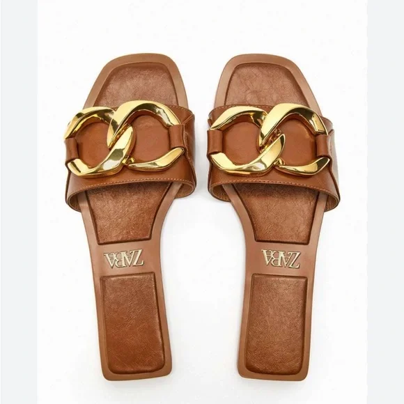 zara chain flat sandals